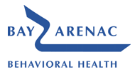 A blue and white logo for bay arena behavioral health.